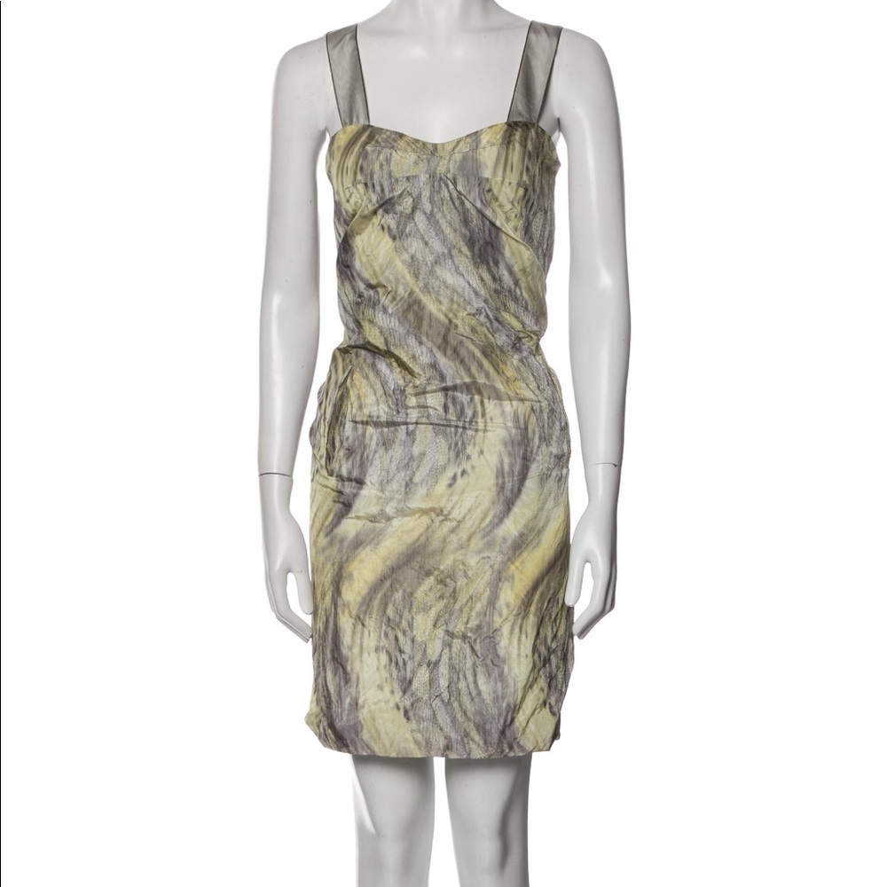 Yigal Azrouel Yellow and Gray Marble-Print Mini Dress
